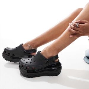 CROCS Black Platform Clogs with Slingback Strap